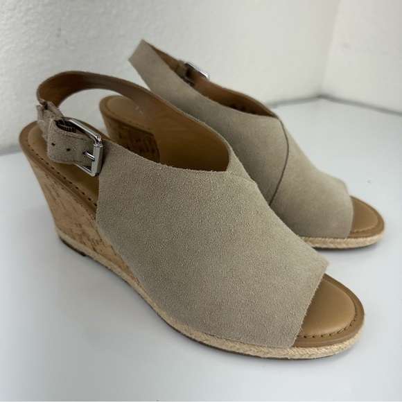 Franco Sarto Julien Sandal 9.5 Cork Wedge Slingback Taupe Suede Espadrilles - Picture 1 of 8